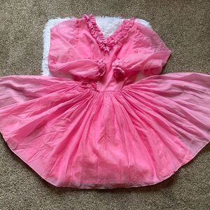 Vintage 60’s Square Dance Dress Swing Handmade Ruffle Pink Prairie Barbiecore